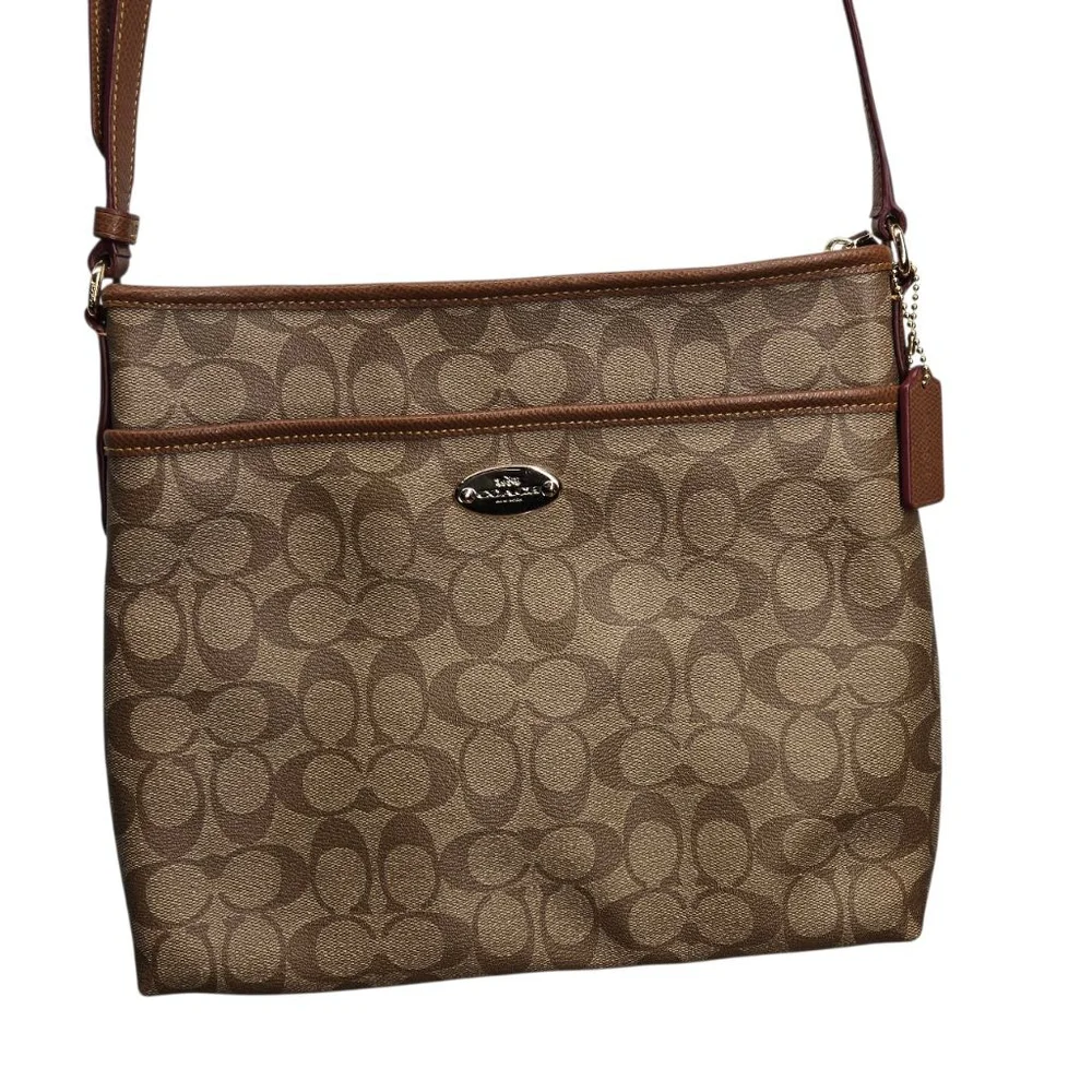 Coach Ellie File Bag Brown Monogram Crossbody Purse Canvas Leather Large
